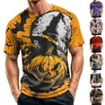 thumbnail image 1 of Halloween Shirts for Men Short Sleeve Round Neck Pumpkin Bat Print Pullovers Causal Loose Funny T Shirts, 3XL, 1 of 7