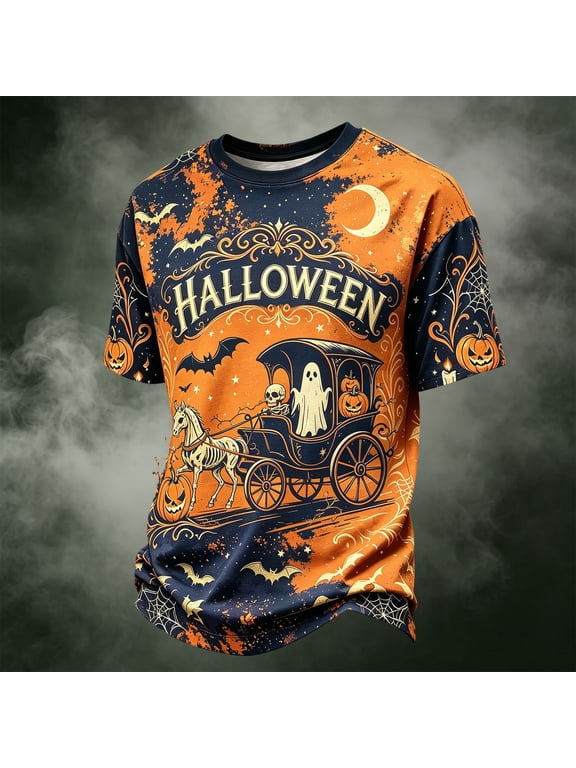 Halloween Shirts for Men Spooky Funny Graphic Print Halloween T Shirts Plus Size Short Sleeve Halloween Costumes