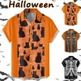 thumbnail image 1 of Halloween Shirts for Men Stylish Cat Skeleton Printed Short Sleeve Button Down Lapel Tops Comfortable Fall Daily Wear Mens Shirts White XXXL, 1 of 5