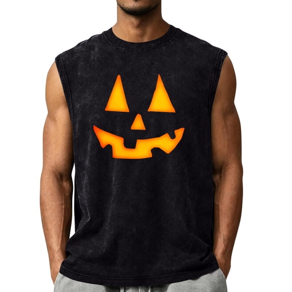 Halloween Shirts for Men Tank Top Shirts Mens Muscle Sleeveless Halloween Pumpkin Acid Wash Tank Top Gym Workout Shirt