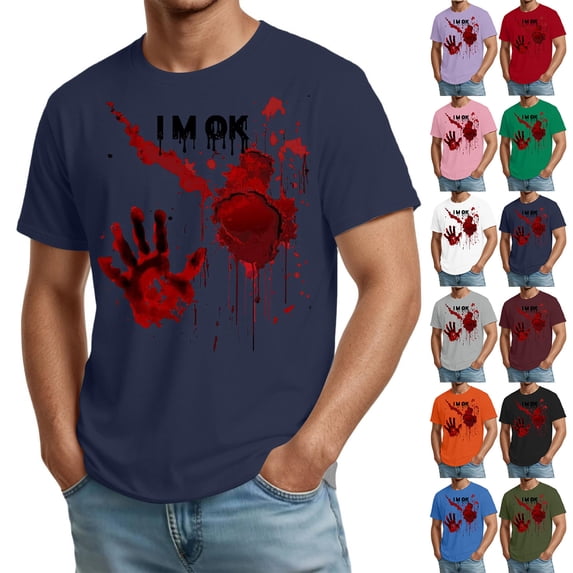 Halloween Shirts for Men Witch Hat Spider Graphic Short Sleeve Spooky T-Shirt Candy Print Crew Neck Horror Fall Costumes 4XL