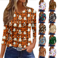 thumbnail image 1 of Halloween Shirts for Women 3/4 Sleeve Casual Tunic Tops Funny Bat,Ghost,Pumpkin Printed Costume Holiday Blouses Saffron 3XL, 1 of 5