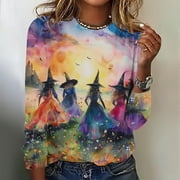 DEUUZHENQI Halloween Shirts for Women 3/4 Sleeve Halloween T Shirt Womens Fall Plus Size Crewneck Halloween Printed Blouse for Women