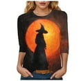 thumbnail image 1 of Halloween Shirts for Women 3/4 Sleeve Length Womens Tops Fall Fashion 2025 Witch Pumpkin Ghost Spooky Season Shirt, 1 of 4