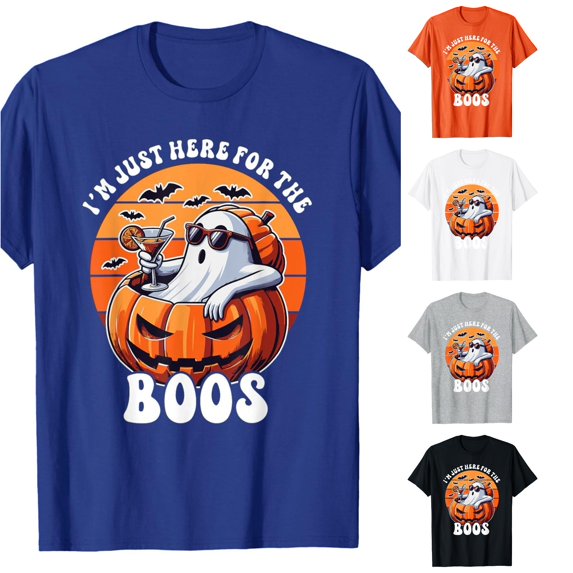 Halloween Shirts for Women Casual Short Sleeve Letter Print T Shirt for Everyday Comfort and Stylish Wear Women’s Tee Top Blue S