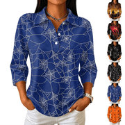 Halloween Shirts for Women Collared Shirts 3/4 Sleeve Tops Casual Fall Outfits Multicolor XL