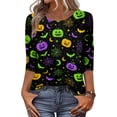 thumbnail image 1 of Halloween Shirts for Women CrewNeck Shirts Fall Halloween Funny Graphic 3/4 Length Sleeve Tops, 1 of 7