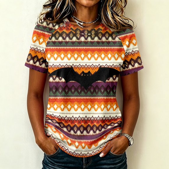 Halloween Shirts for Women Crewneck Short Sleeve Funny Castle Printed Tunic Tops Loose Halloween Costume