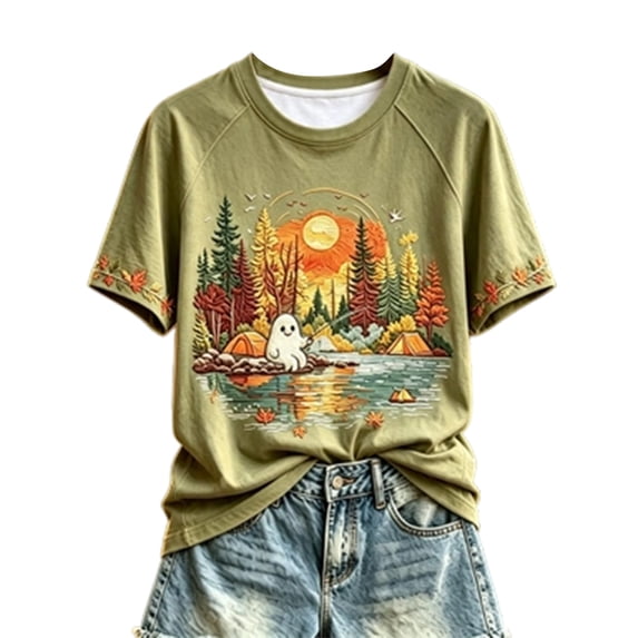 Halloween Shirts for Women Graphic T Shirt Crewneck Tee Tops Casual Clothes