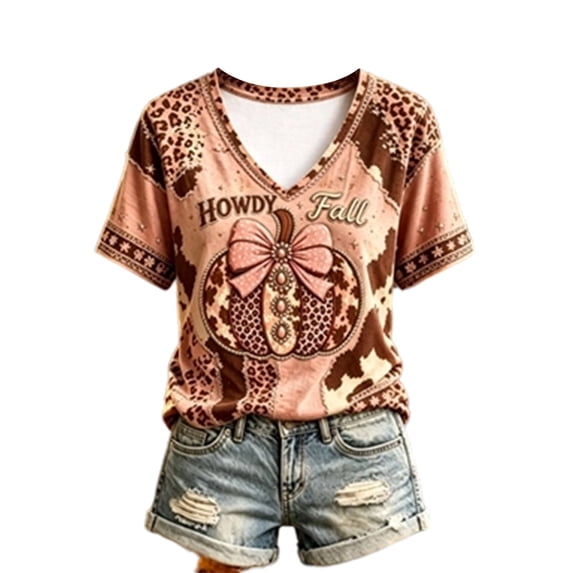 Halloween Shirts for Women Graphic T Shirt V Neck Tee Tops Casual Clothes