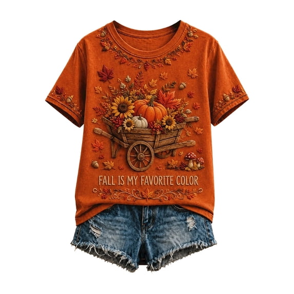 Halloween Shirts for Women Graphic Tees Fall is My Favorite Color Print T-Shirt