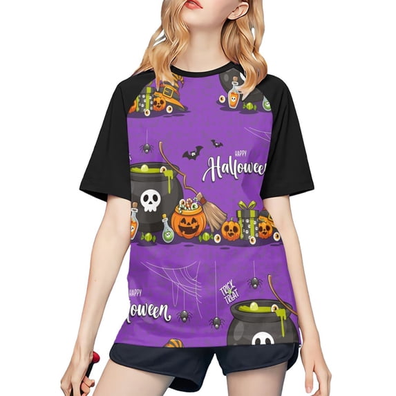 Halloween Shirts for Women, Halloween Happy M Baseball Shirt Women Short Sleeve T Shirts Tops Halloween Party Tee