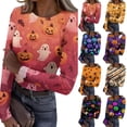 thumbnail image 1 of Halloween Shirts for Women Long Sleeve Slim Fitted Funny Cartoon Ghost Tunic Tops Party Spring Day Crew Neck Ribbed Tee Tops Earthy Yellow L, 1 of 7