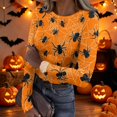 thumbnail image 1 of Halloween Shirts for Women Long Sleeve Slim Fitted Novelty Spider Pumpkin Tunic Tops Holiday Fall Spring Crew Neck Ribbed Fashion Clothing Yellow XL, 1 of 6