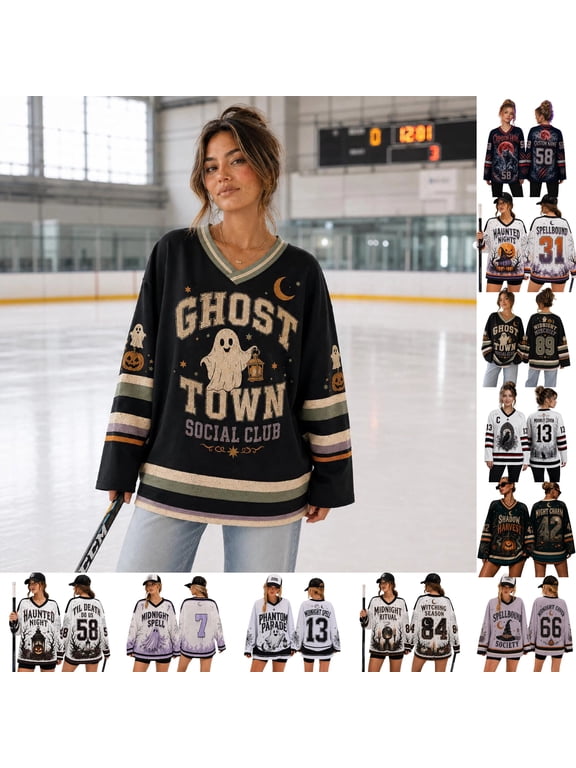 Halloween Shirts for Women Oversized Long Sleeve Spooky Season Womens Tops V Neck Cute Ghost Fall Clothes Gothic Saints Pullover Tops Black 4XL