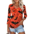 Halloween Shirts for Women Pumpkin Bats Graphic TShirts 3/4 Length