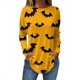 Halloween Shirts for Women Pumpkin Bats Print Blouse Long Sleeve Crew