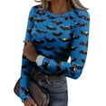 thumbnail image 1 of Halloween Shirts for Women Rib Knit Long Sleeve Cute Tops Funny Pumpkin Print Holiday Tee Slim Fit Ribbed Tshirt, 1 of 3