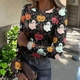 thumbnail image 1 of Halloween Shirts for Women Rib Knit Tops Stretch Crew Neck Ribbed Long Sleeve T Shirts Cute Pumpkin Baw Print Jumper Tops, 1 of 3