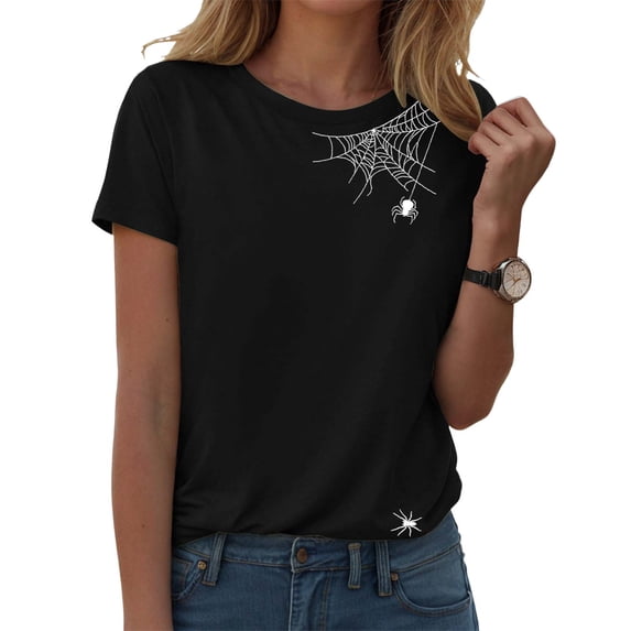 Halloween Shirts for Women Short Sleeve Fall, Funny Cute Casual T Shirts Tops for Friend or Family Party Celebration, Black L