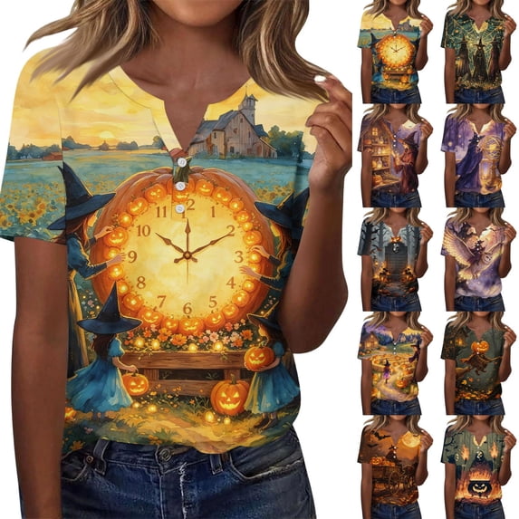 Halloween Shirts for Women Short Sleeve Halloween Cute Tops Casual Fall Teacher Tee Tops