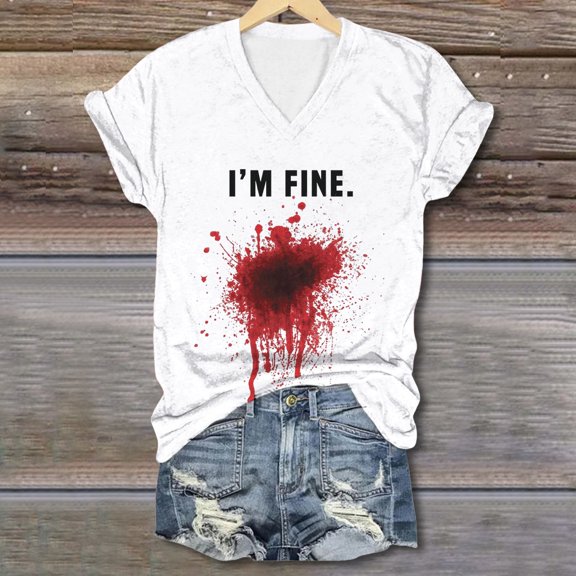 Halloween Shirts for Women Short Sleeve Letter Graphic Tees V Neck T Shirts Problem Solved Shirt Gothic Tops for Women Fall Gifts for Women