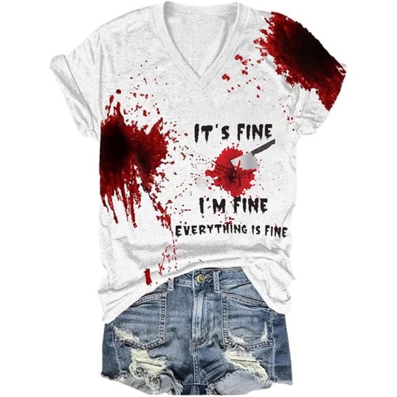Halloween Shirts for Women Short Sleeve Womens Tshirts Graphic V Neck T-Shirts Problem Solved Shirt Womens Gothic Clothing Halloween Gifts for Women