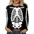 thumbnail image 1 of Halloween Shirts for Women Skeleton Print Long Sleeve Casual Fit Crewneck Tops Fall Outfit, 1 of 4