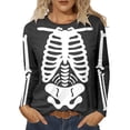 thumbnail image 1 of Halloween Shirts for Women Skeleton Print Long Sleeve Casual Fit Crewneck Tops Fall Outfit, 1 of 4