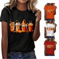 thumbnail image 1 of Halloween Shirts for Women T-Shirt for Casual Wear with Short Round Neck Pumpkin Print Loose Top in Stylish Everyday Wardrobe Black L, 1 of 6