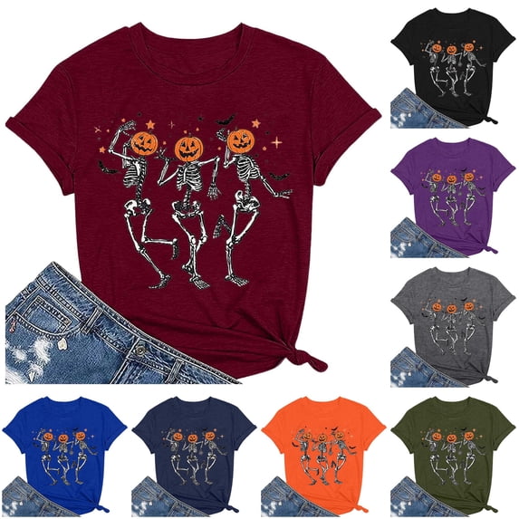 Halloween Shirts for Women T-Shirts Women's Halloween Print Loose T Shirt Red XL