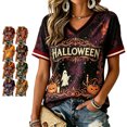 thumbnail image 1 of Halloween Shirts for Women V Neck Casual Funny Pumpkin Ghost Womens Short Sleeve Tops Vintage Party Women's T-Shirts Black S, 1 of 4