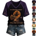thumbnail image 1 of Halloween Shirts for Women Vintage Broom Flying Witch Shirt Raglan Short Sleeve V Neck T-Shirt Casual Halloween Basic Tee Tops,Black,M, 1 of 7