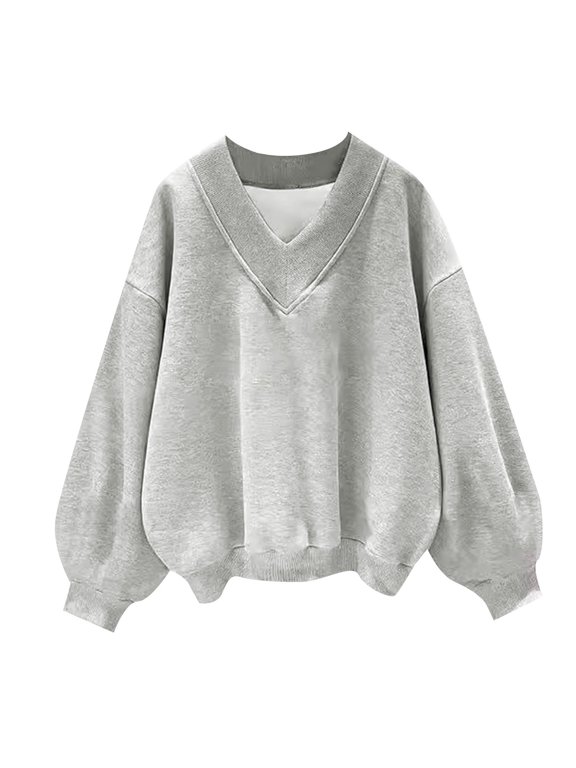 Halloween Shirts for Women Winter Fall Loose Fit V Neck Long Sleeve Dolman Drop Shoulder Flowy Plain Leisure Cotton Tunics Blouse(Grey,S)