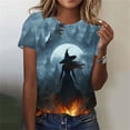 thumbnail image 1 of Halloween Shirts for Women Witch Castle Graphic Print Tops Casual Crewneck Short Sleeve Tees Fall Festival Holiday T-Shirts Flattering Daily Wear, 1 of 6