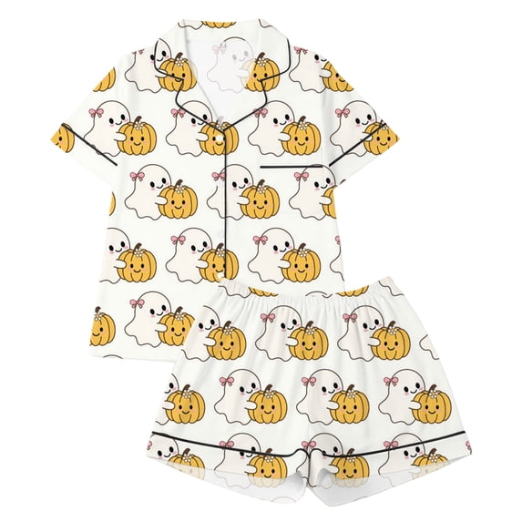Halloween Short Sleeve Pajamas 2 Piece Set, B·oys G`irls Sugar Skull Pumpkin Print Sleepwear, Loungewear Home Wear Multiple Sizes 80-160