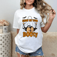 thumbnail image 1 of Halloween Short Sleeve Round Neck Letter T-Shirt Playful Graphic Tee Curve-Hugging Fit Top Body Positive Apparel White S-5XL, 1 of 4