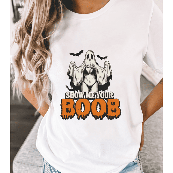 Halloween Short Sleeve Round Neck T-Shirt Retro Ghost Graphic Fashion Casual Tee White S-5XL