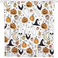 thumbnail image 1 of Halloween Shower Curtain for Bathroom,Fall Ghost Witches Hat Pumpkin Bat Shower Curtains with Hooks,Farmhouse Colorful Polyester Fabric Shower Curtains Machine Washable Waterproof Bath Decor 72" x 72", 1 of 6