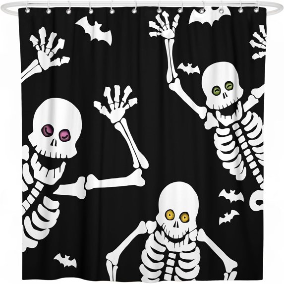 Halloween Shower Curtain for Bathroom,Skull Dancing Skeleton Shower Curtains with Hooks,Farmhouse Polyester Fabric Shower Curtains Machine Washable Waterproof Bath Decor 72" x 72"