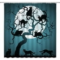 thumbnail image 1 of Halloween Shower Curtain Black Cat Dead Tree Full Moon Blue Teal Witchy Spooky Happy Halloween Gothic Night 84" Wx72 H Bathroom Decor Curtain with Hooks, 1 of 4
