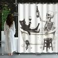 thumbnail image 1 of Halloween Shower Curtain, Black Cat and Skeleton Design, Washable Polyester Bathroom Decor with Hooks, Gothic Humor Home Decor 72x72 inch, 1 of 5