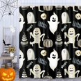 thumbnail image 1 of Halloween Shower Curtain, Black Cute Ghost Pumpkins Mummy Bath Curtain for Bathroom Decor Waterproof Polyester Fabric 72 x 72 Inches Set with Hooks, 1 of 6