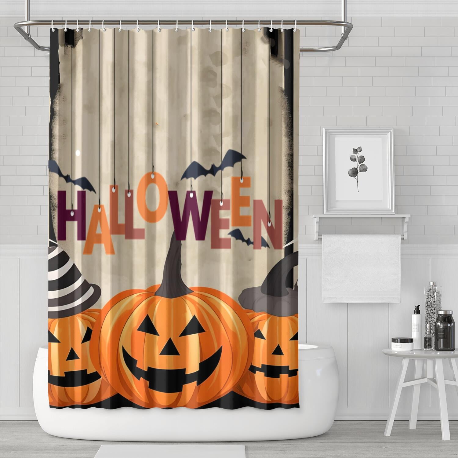 Halloween Shower Curtain Black Fall Shower Curtains for Bathroom Purple Bath Curtains Evil ...