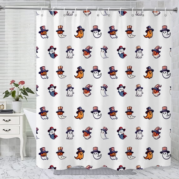 Halloween Shower Curtain, Cartoon Ghost Polyester Fabric Bathroom Decor Curtain, Machine Washable Waterproof, Halloween Holiday Gift for Women Men, 72 x 72 Inches