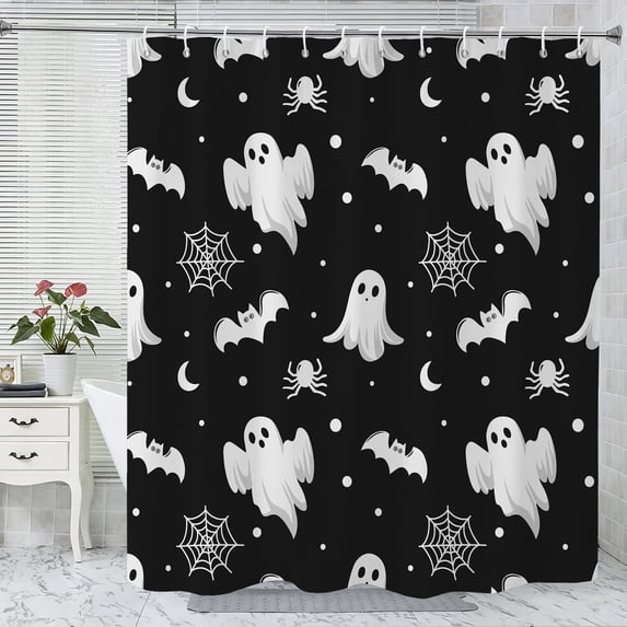 Halloween Shower Curtain, Cartoon Ghosts Polyester Fabric Bathroom Decor Curtain, Machine Washable Waterproof, Halloween Holiday Gift for Women Men, 72 x 72 Inches