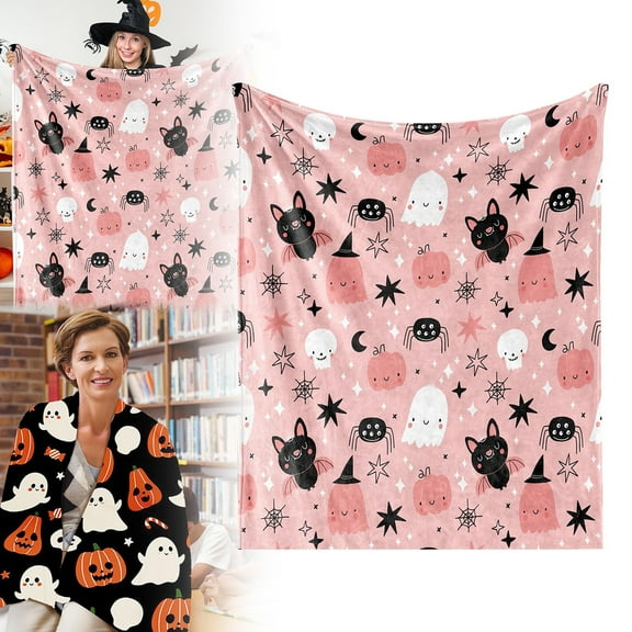 Halloween Shower Curtain, Cute Bats Ghost Pumpkin Shower Curtains for Bathroom, Pink Shower Curtain Set Polyester Fabric 50" x 60"