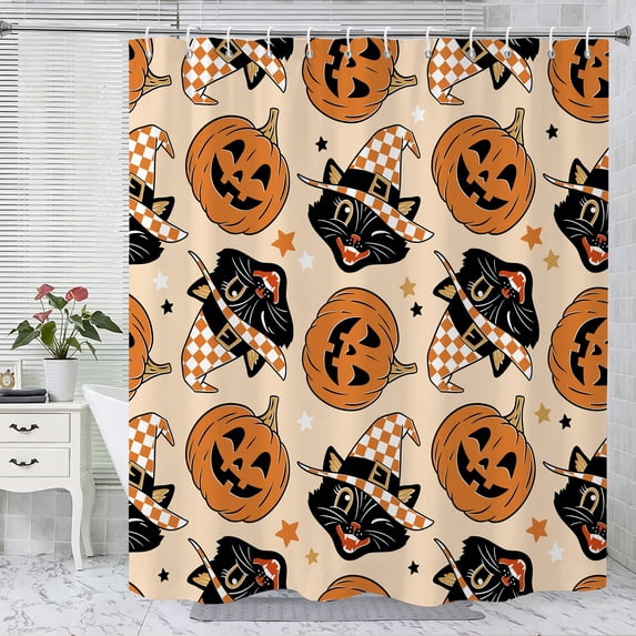 Halloween Shower Curtain, Cute Pumpkin Polyester Fabric Bathroom Decor Curtain, Machine Washable Waterproof, Halloween Holiday Gift for Women Men, 72 x 72 Inches