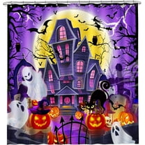 Halloween Shower Curtain, Halloween Castle Waterproof Bath Curtain-72 x 72", Spooky Pumpkins and Ghost Bathroom Decor, Horror Home Indoor Decorations, Gifts for Halloween Party Supplies