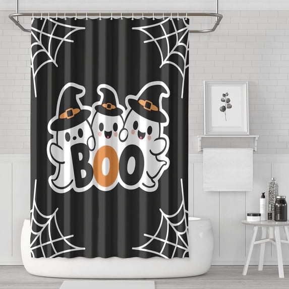 Halloween Shower Curtain,Orange Pumpkin Spooky Ghost Shower Curtains Standard Bathroom Curtains for Dorm Bathroom Decor Halloween Christmas